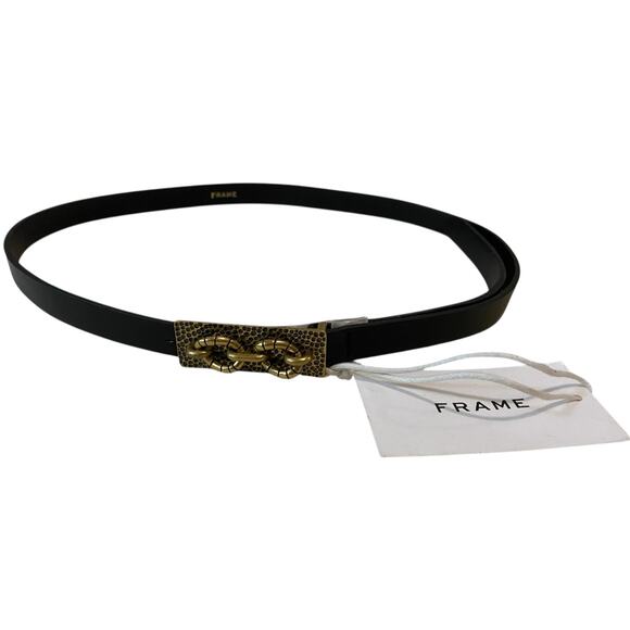 NWT Frame Denim Women's Black Leather Belt Gold Chain Medallion Hardware SAMPLE - Picture 1 of 10